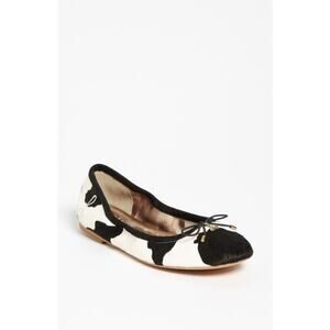 SAM EDELMAN Felicia Flat Cowhide Calfhair Pony Hair Bow Round Black White 5.5